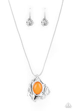 Load image into Gallery viewer, Amazon Amulet - Orange oval bead necklace set in a abstract silver frame - SassyChicGlitz