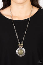 Load image into Gallery viewer, Archipelago Artisan - Chunky silver beaded round olive green stone necklace - SassyChicGlitz