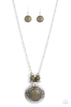 Load image into Gallery viewer, Archipelago Artisan - Chunky silver beaded round olive green stone necklace - SassyChicGlitz
